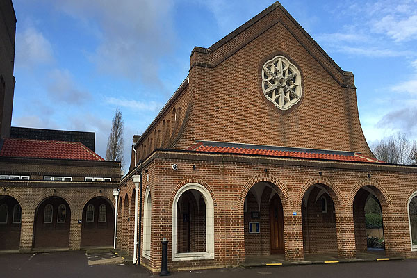 South West Middlesex Crematorium showing entrance to the Ogden Chapel