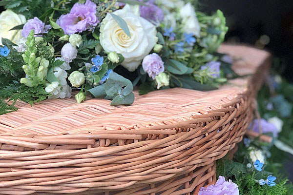 flowers on willow coffin