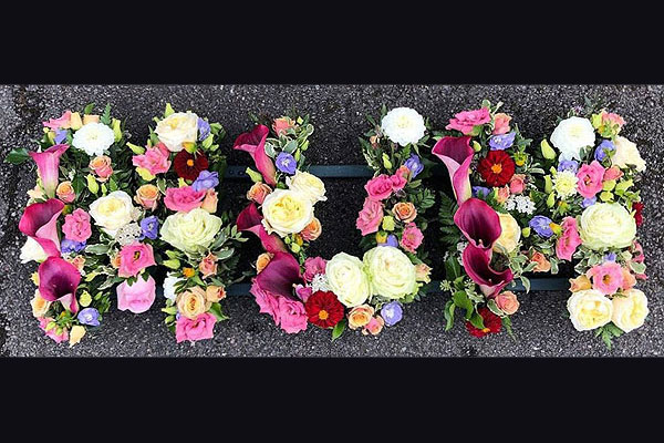 Flower lettering for funeral floral tribute